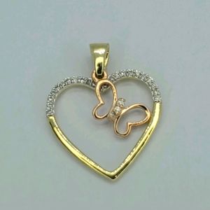 Solid 10kt - Diamond Heart Butterfly Pendant